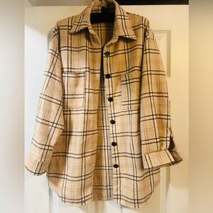 Womens Casual Plaid Flannel Shacket Jacket Button Down Shirt Coat, XL